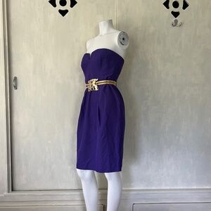 Beautiful royal purple silk blend strapless cocktail dress